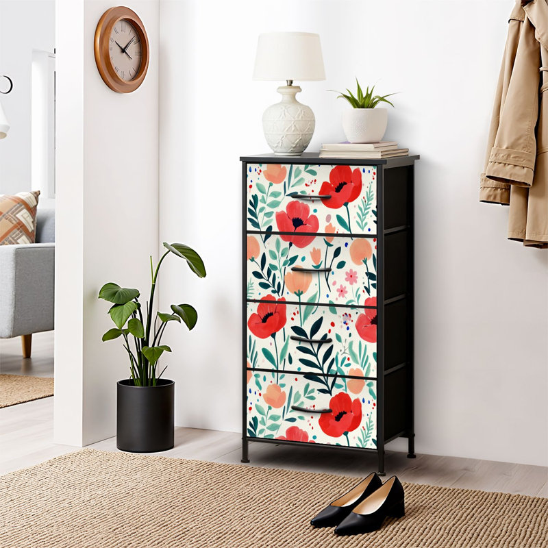 4 Drawer Dresser for Bedroom, Narrow Chest of Drawers, Wooden Top and Study Iron Frame 18"x37.5"-(WxH)