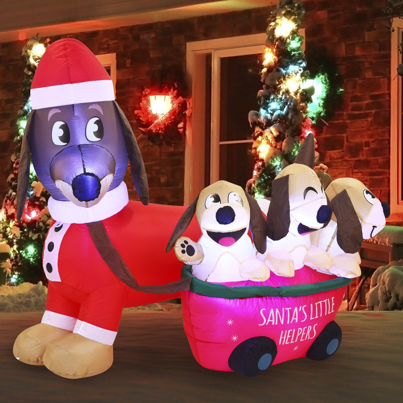 5 FT Long Christmas Puppy Inflatable with Built-in LEDs