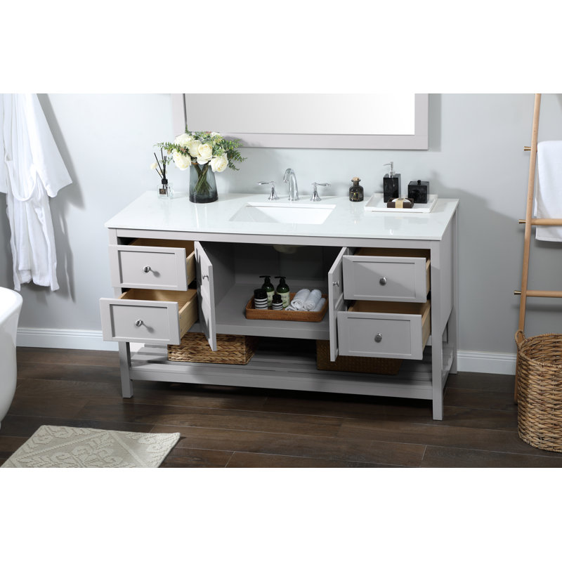 Krish 60'' Single Bathroom Vanity with Engineered Marble Top, Gray