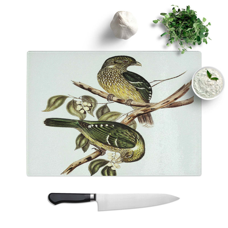 Tempered Glass Cat Birds Chopping Board, 28.5 cm W x 20 cm L