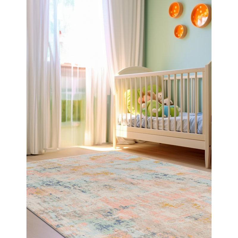 Tapis brun / bleu clair / beige, Rectangle de 5 pi x 8 pi