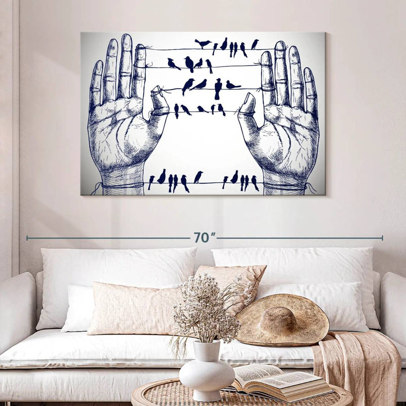 Birds On Hand Wires, 32" H x 48" W
