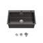 Évier de cuisine en acier inoxydable, lavabo simple sur pied noir de 30 po x 19 po avec drain standard américain et crochet-135689412