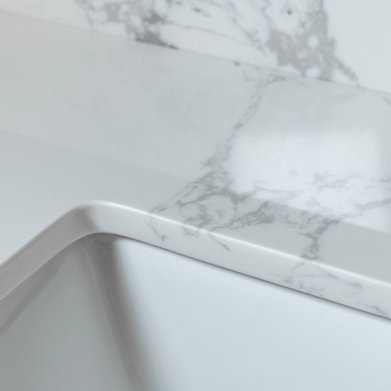 Dessus de meuble-lavabo de salle de bain - Pierre blanche avec lavabo sous-comptoir en céramique
