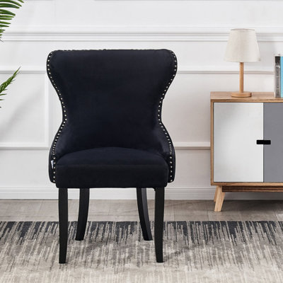 Caesar Velvet Dining Chair, Ergonomic Curved Back With Solid Wooden Legs- Side Chair for Dining Room Kitchen Living Room - Single