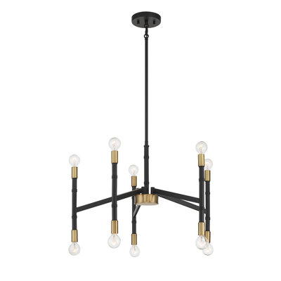 Dedria 10-Light Chandelier in Matte Black with Warm Brass Accents