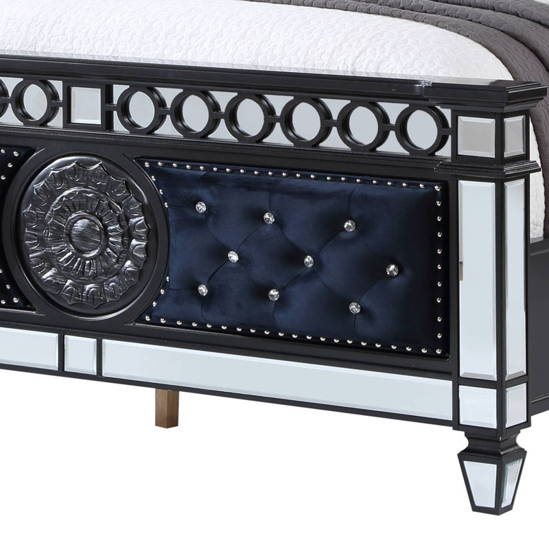 Lit tapissier standard noir et bleu marine Kleppinger