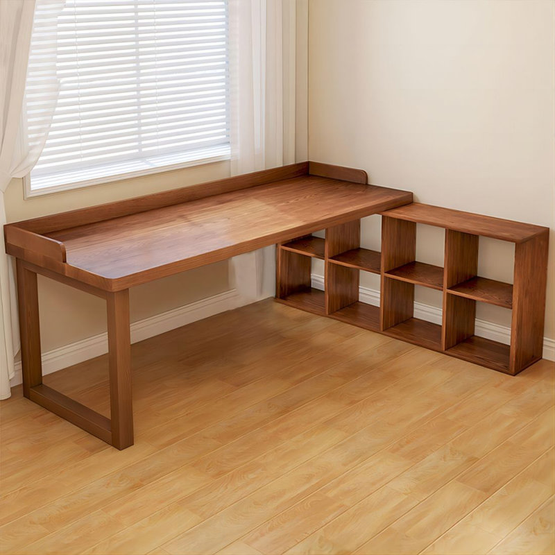 Bureau en bois massif avec grille et bureau intégré en forme de L avec cloison, H 29,53 po x l 55,12 po x P 55,12 po