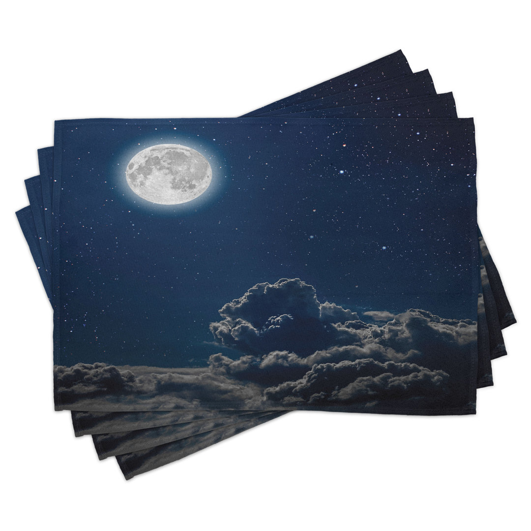 Platzdeckchen 4er Set, Mond und Sterne, Grau Dunkelblau