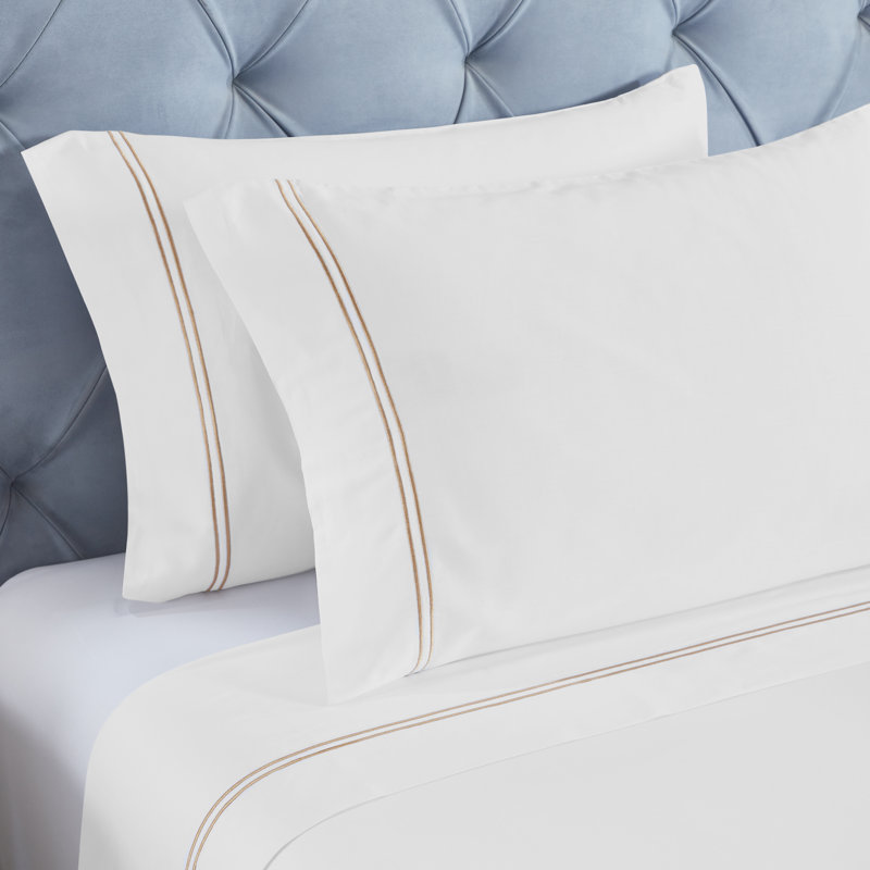 Ensemble de draps de lit Fieldstone, Ensemble de draps très grand californien avec 2 t, White/Gold