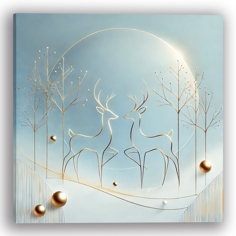 «Elegant Golden Outline Deer in Winter Harmony», art mural sur toile tendue, H 12 po x l 12 po x P 1 po