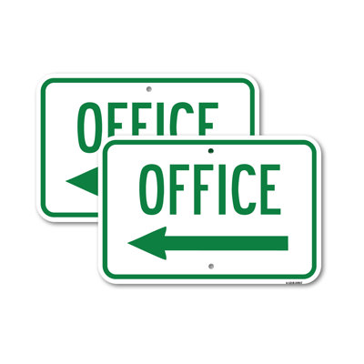 (2 Pack) Office With Left Arrow 12" X 18" Heavy-Gauge Aluminum Sign
