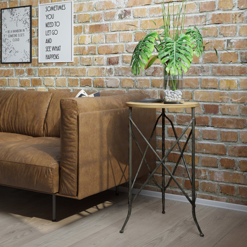 Atwell Round Metal & Wood Industrial Accent Table
