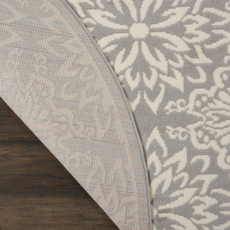Tapis floral ivoire / gris Yurig, Rond 5 pi 3 po