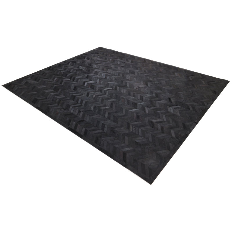 Meir Leather Chevron Area Rug, Rectangle 9' x 12', Black