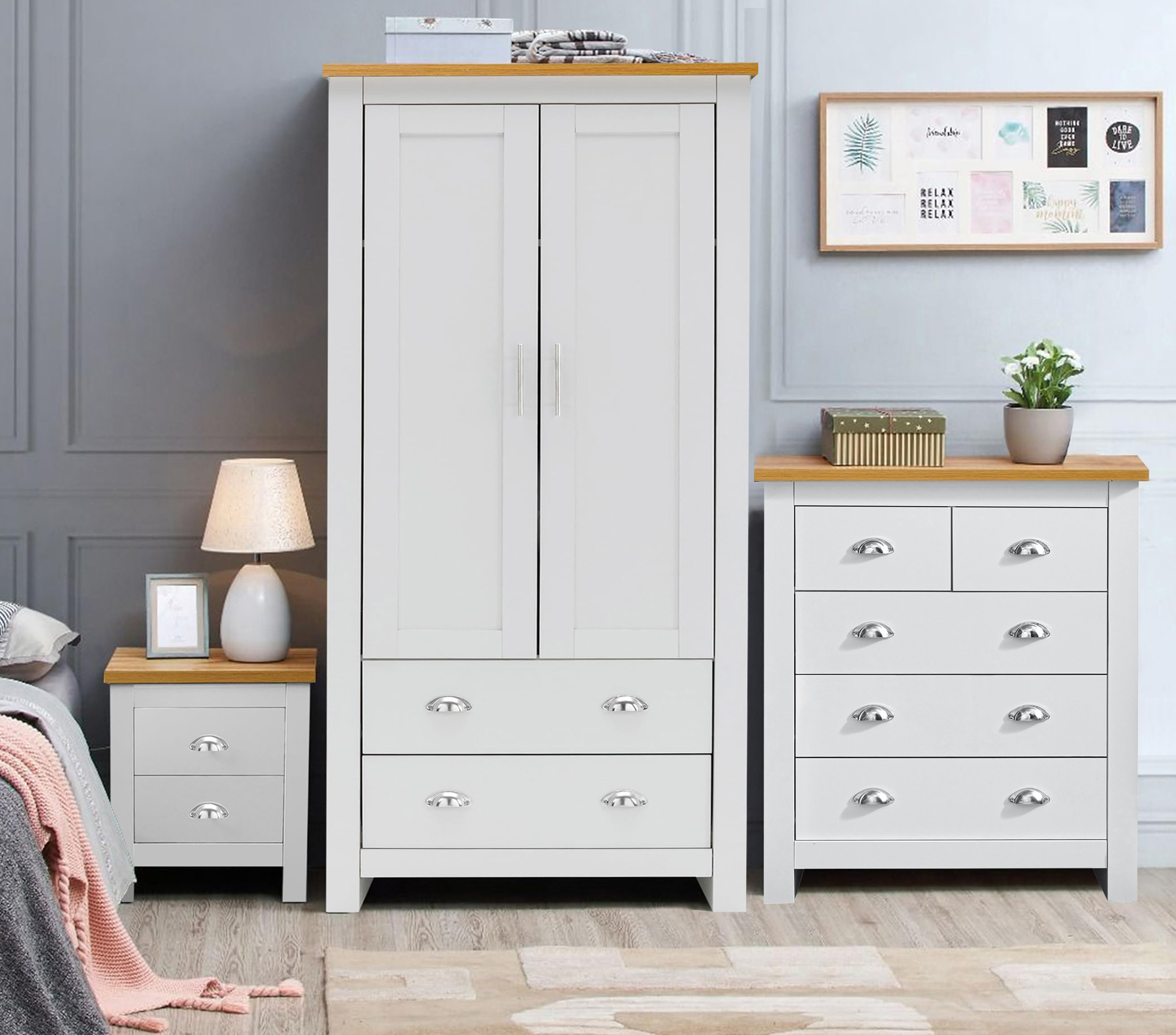 17 Stories Blisswood 3 Piece Bedroom Set Chest of Drawers Wardrobe ...