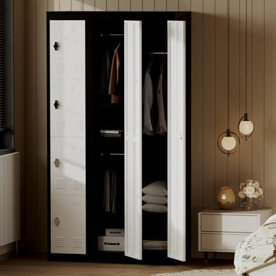 Casier en acier de 71 po avec tringle et tablettes, grand rangement peu encombrant pour vestibule, vestibule, salle de sport et bureau