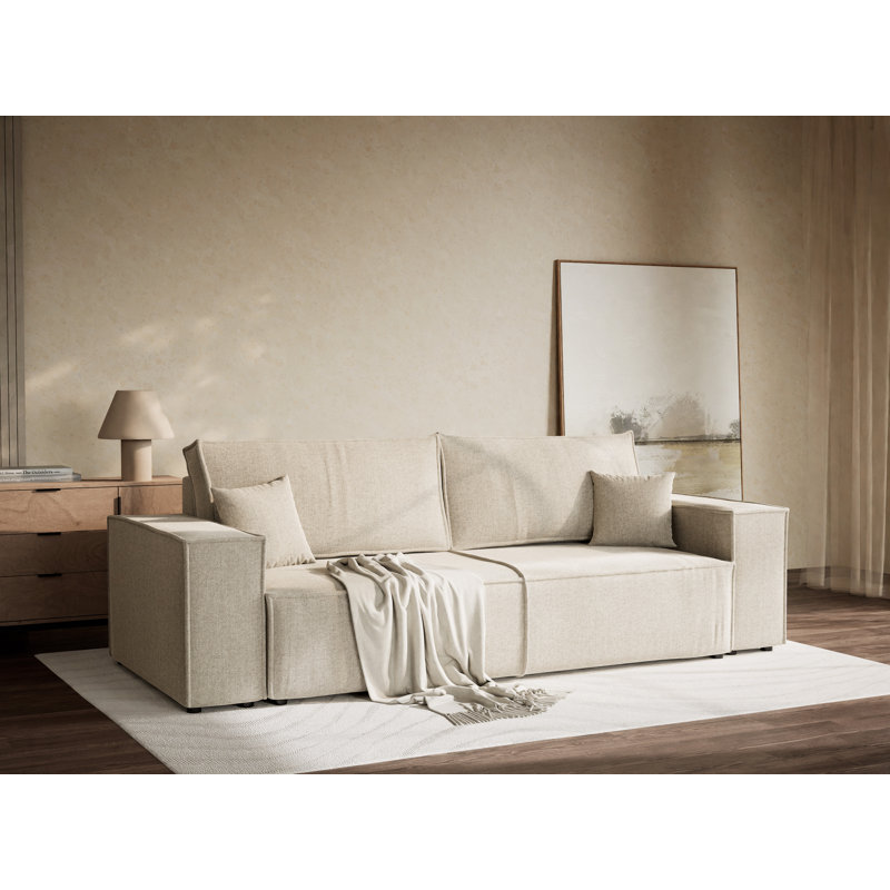 3 Seater Reclining Sofa, Beige Polyester