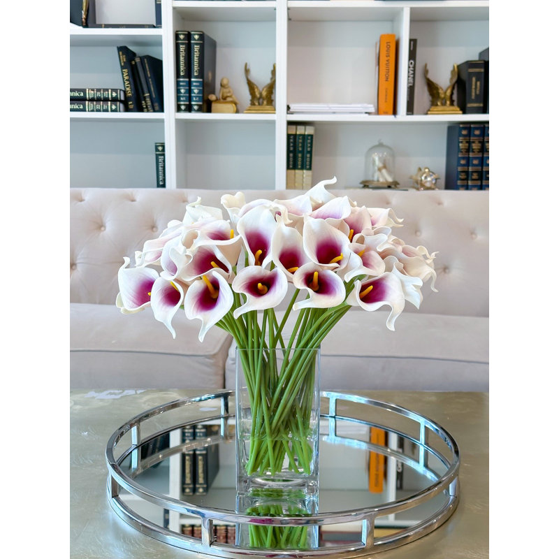 Purple Ombre Calla Lilies Faux Floral Arrangement In Glass Vase