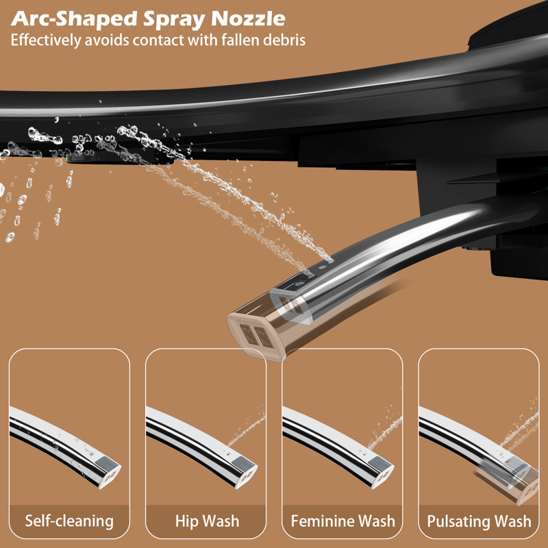 Toilette bidet intelligente sans réservoir avec ouverture / fermeture automatique et chasse automatique, économiseur d'eau 1,28 GPF, siège chauffant, eau chaude instantanée, sécheuse à air chaud, hauteur confort ADA, affichage à DEL et veilleuse