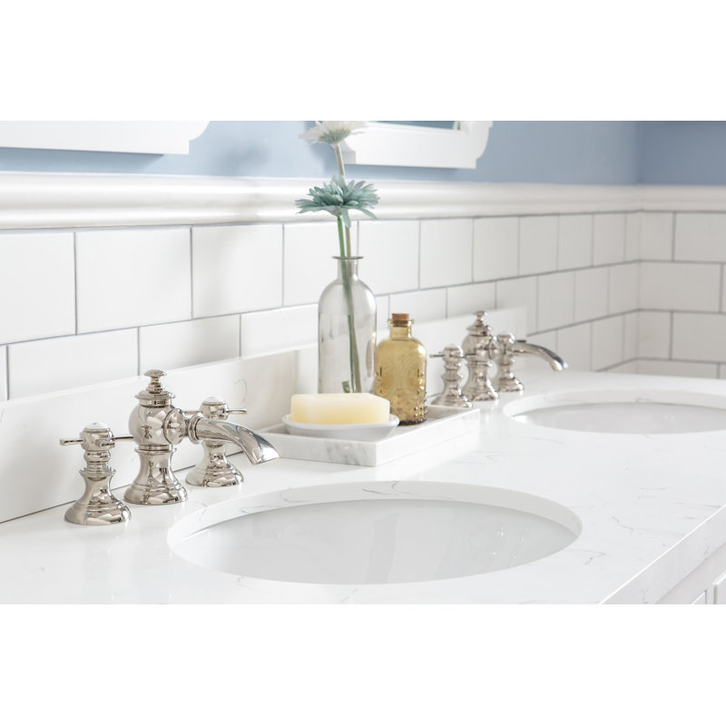 Queen 60" Sink Carrara Engineered Marble Countertop Bath Vanity with Faucet, Pure White, Waterfall