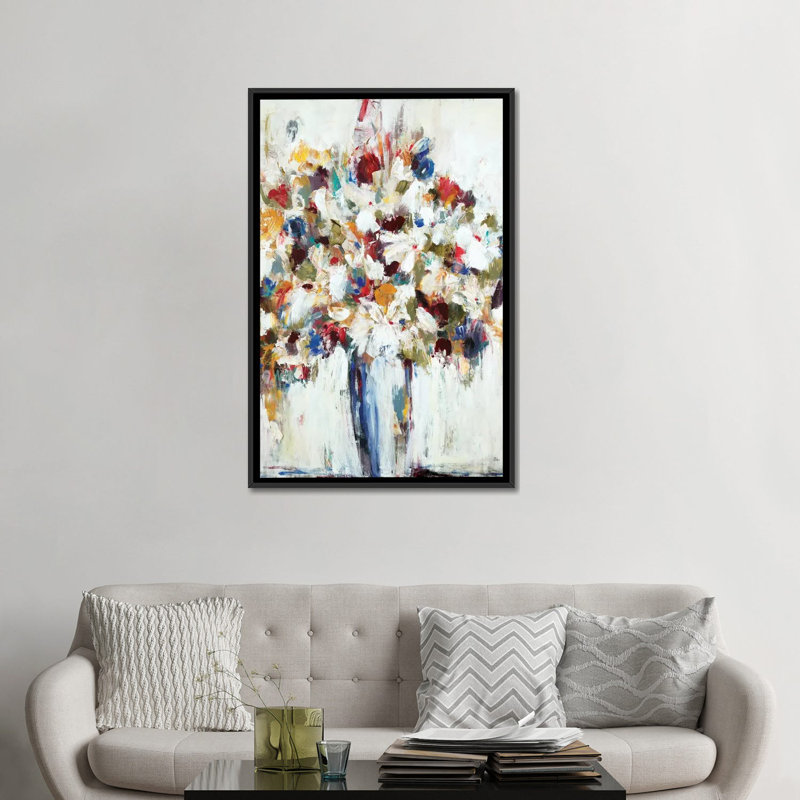 « jubilant », reproduction sur toile, H 26 po x l 18 po x P 1,5 po, Toile avec cadre flottant noir, Pas de tapis