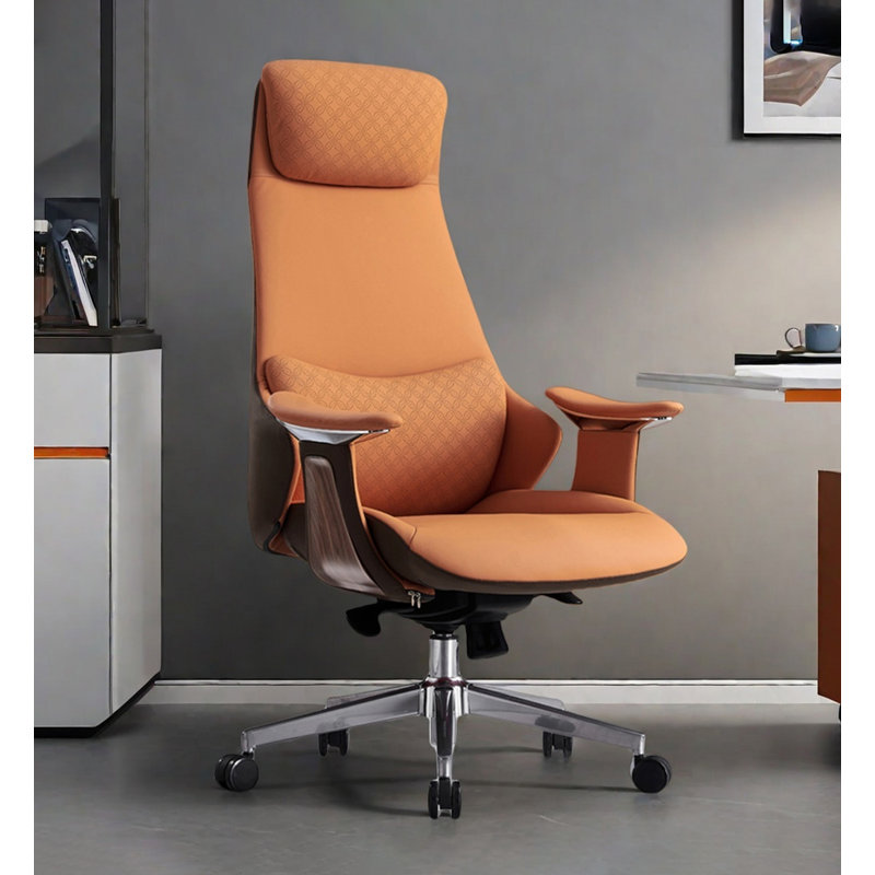 Minimalist Nappa Leather Office Chair with Aluminum Alloy Base & Adjustable Headrest