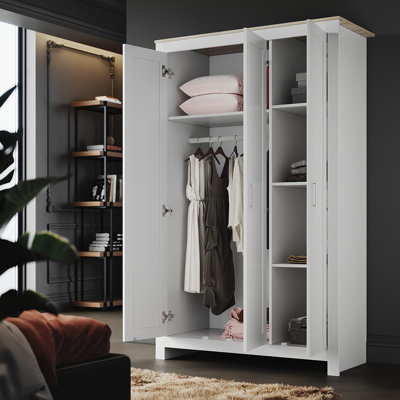 180*112*49.5cm, Solid Wood Multi-Layer Storage with Hooks,3-Door Wardrobe