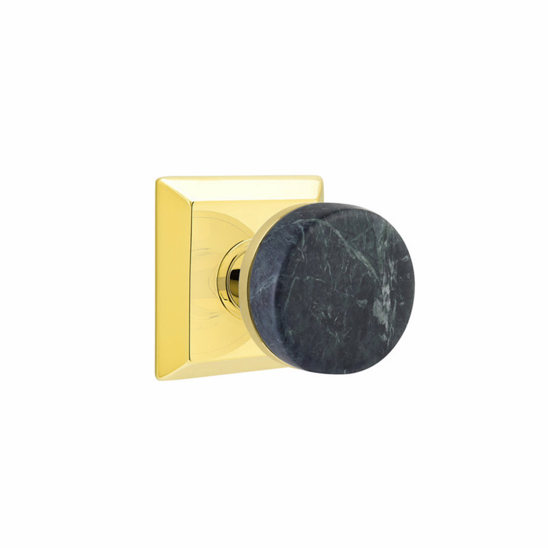 Select Round Knob with Square Rosette, Unlacquered Brass, Privacy (Bed & Bath)