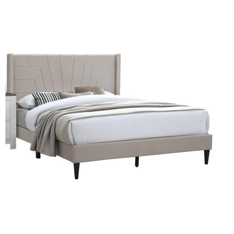 Lit plateforme en tissu d'ameublement, Brun pâle, Grand lit