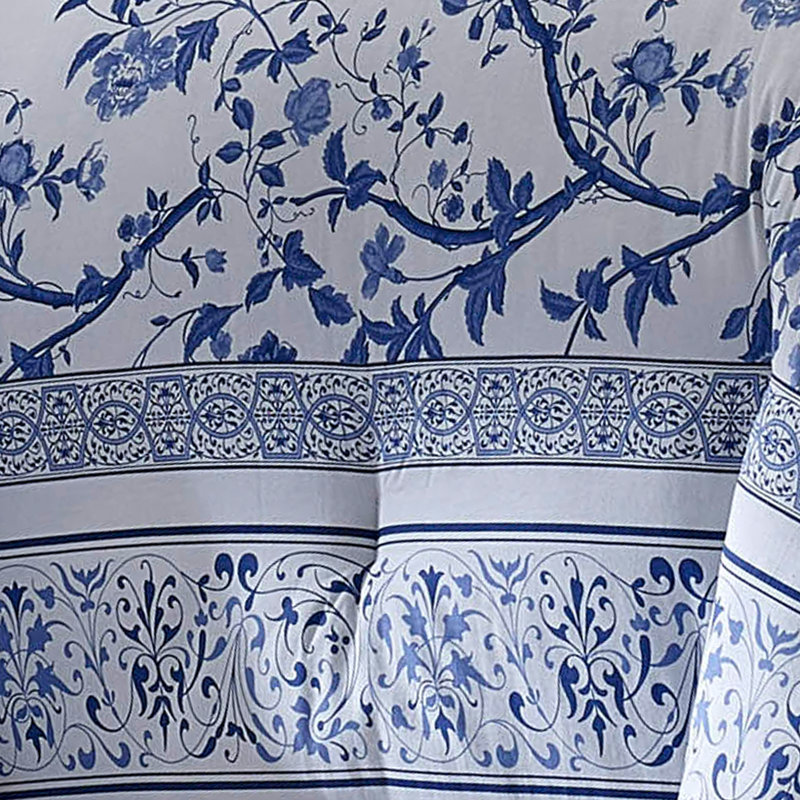 Charlotte Blue and White Cotton Floral Full/Queen Duvet Cover Set