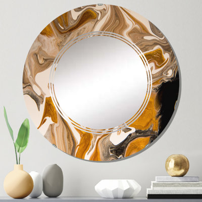 Vague brune avec taches noires et blanches - Miroir mural moderne rond