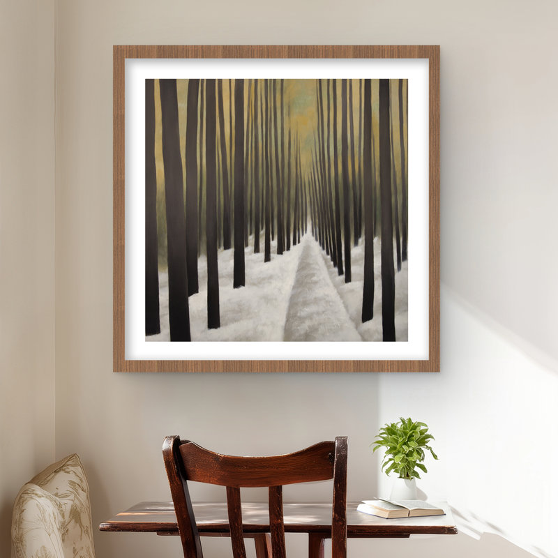 Randonnée dans la forêt - décor de reproduction dorée encadrée