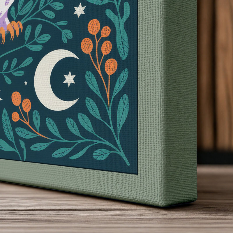 Moonlit Owl with Botanica Boho - Wrapped Canvas, 36x24 - 91.4 x 61.0 cm, Sage Border