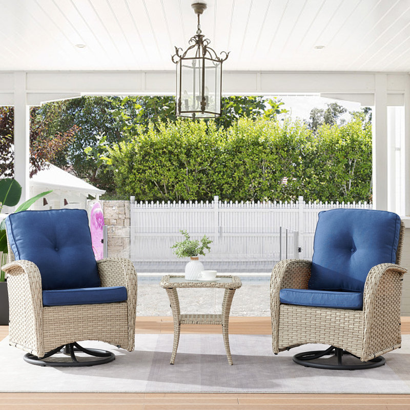 Chaise berçante d'extérieur en osier Dodington, Gris clair, Bleu marine