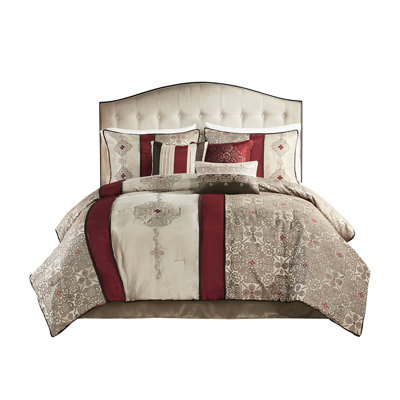7 Piece Queen Comforter Bedding - Red & Drop With 100% Filling