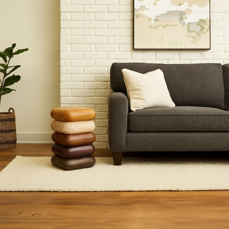 Zyra 18 Inch Side End Table, Sculptural Stacked Design, Mango And Acacia Wood Artisanship, Brown