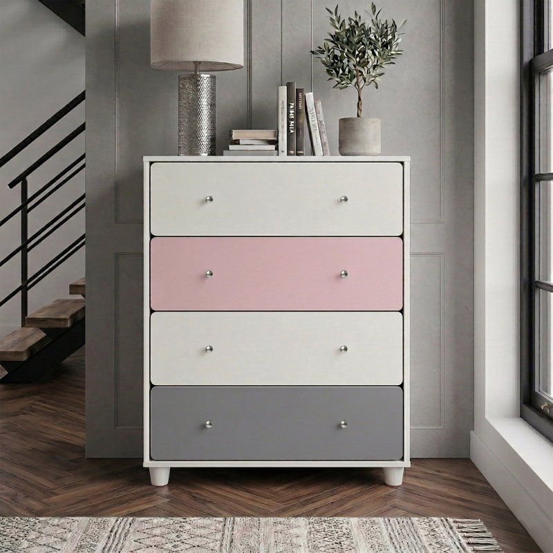Liston 4 Drawer Chest with Custom Green and Pink Panel Design