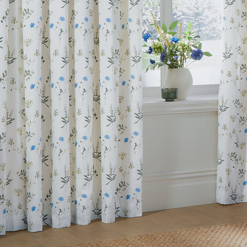 Meadow 100% Cotton Pencil Pleat Curtain Panel Pair, 168cm Width x 137cm Drop
