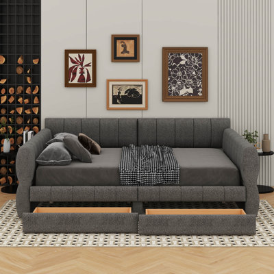 Queen Size Upholstered Platform Bed With USB And Drawers