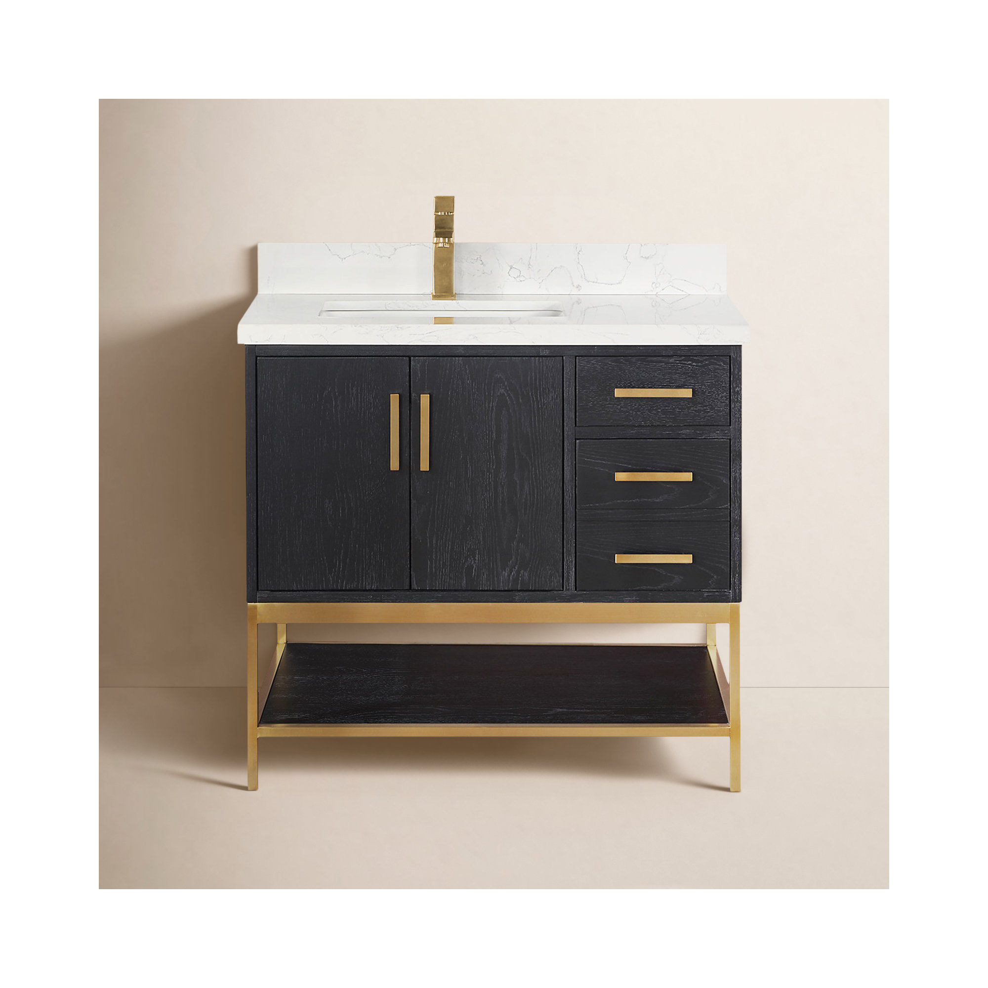 Blanche 36" Single Bathroom Vanity Set, Gold, Black