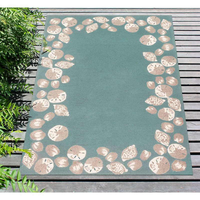 Tapis touffeté à la main en polyester vert / beige, Rectangle 5 pi x 7 pi 6 po