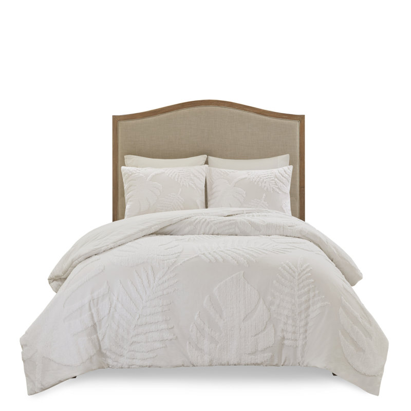 Luxury Cotton Bedding Sets, Tufted Palm Design For Coastal Style Bedrooms