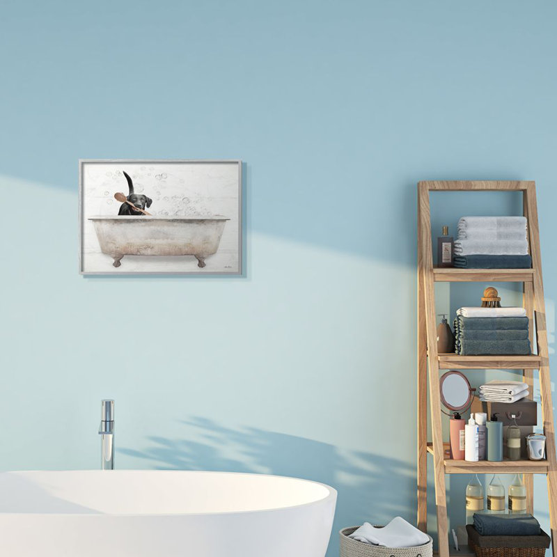 Happy Labrador in Rustic Bubble Bath Design, H 16 po x l 20 po, Estampe numérique Farmhouse