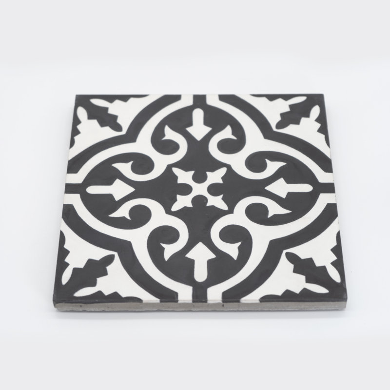 Argana 8" x 8" Cement Patterned Wall & Floor Tile, Black/White
