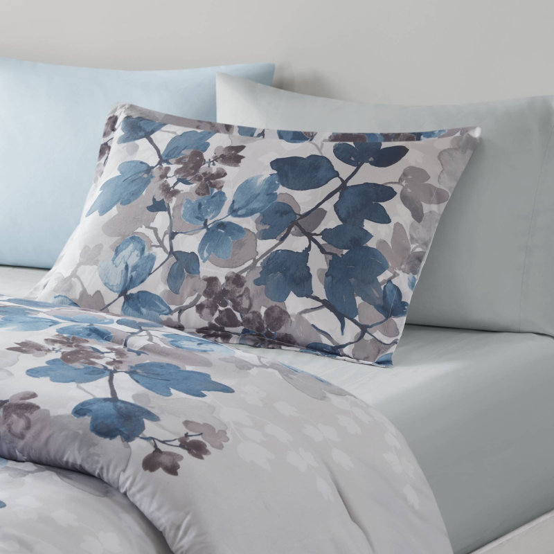 Alexis Blue Floral 9-Piece Queen Comforter Set with Bed Sheets, Queen Comforter + 2 Shams + 1 Flat Sheet + 1 Fitte