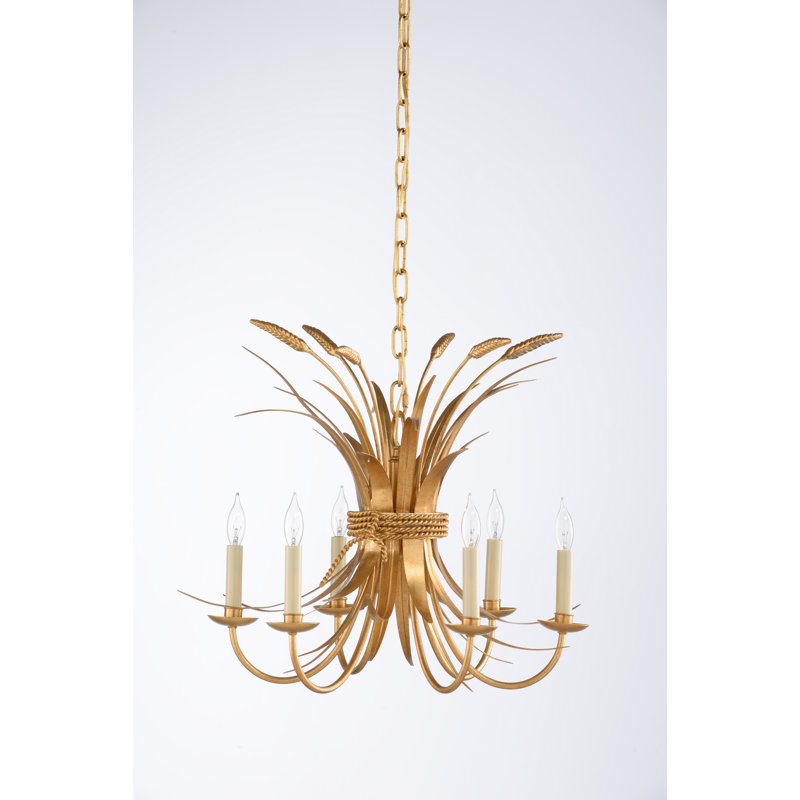 Wheat 6 - Light Chandelier, Antique Gold Leaf
