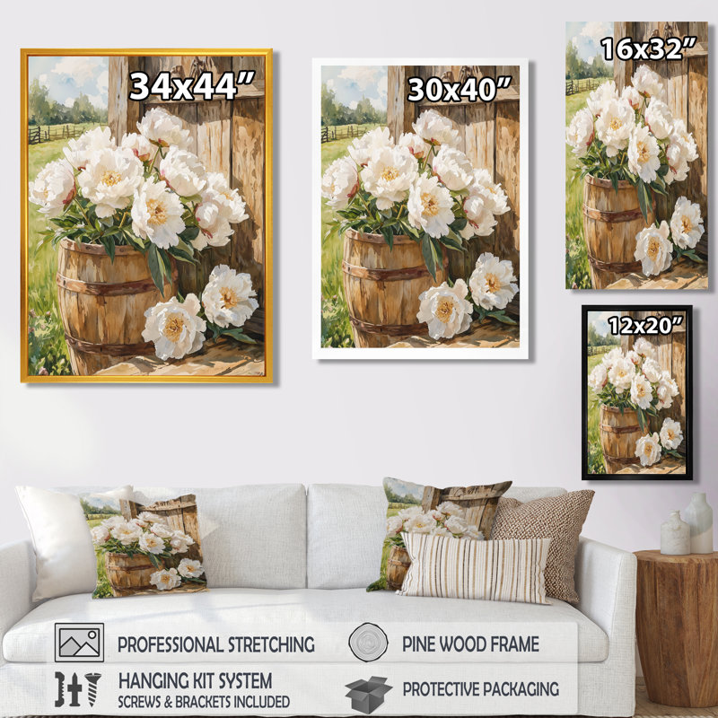 Bartlette - Floral Wall Art, H 20 po x l 12 po, Reproduction encadrée d'une seule photo, Blanc