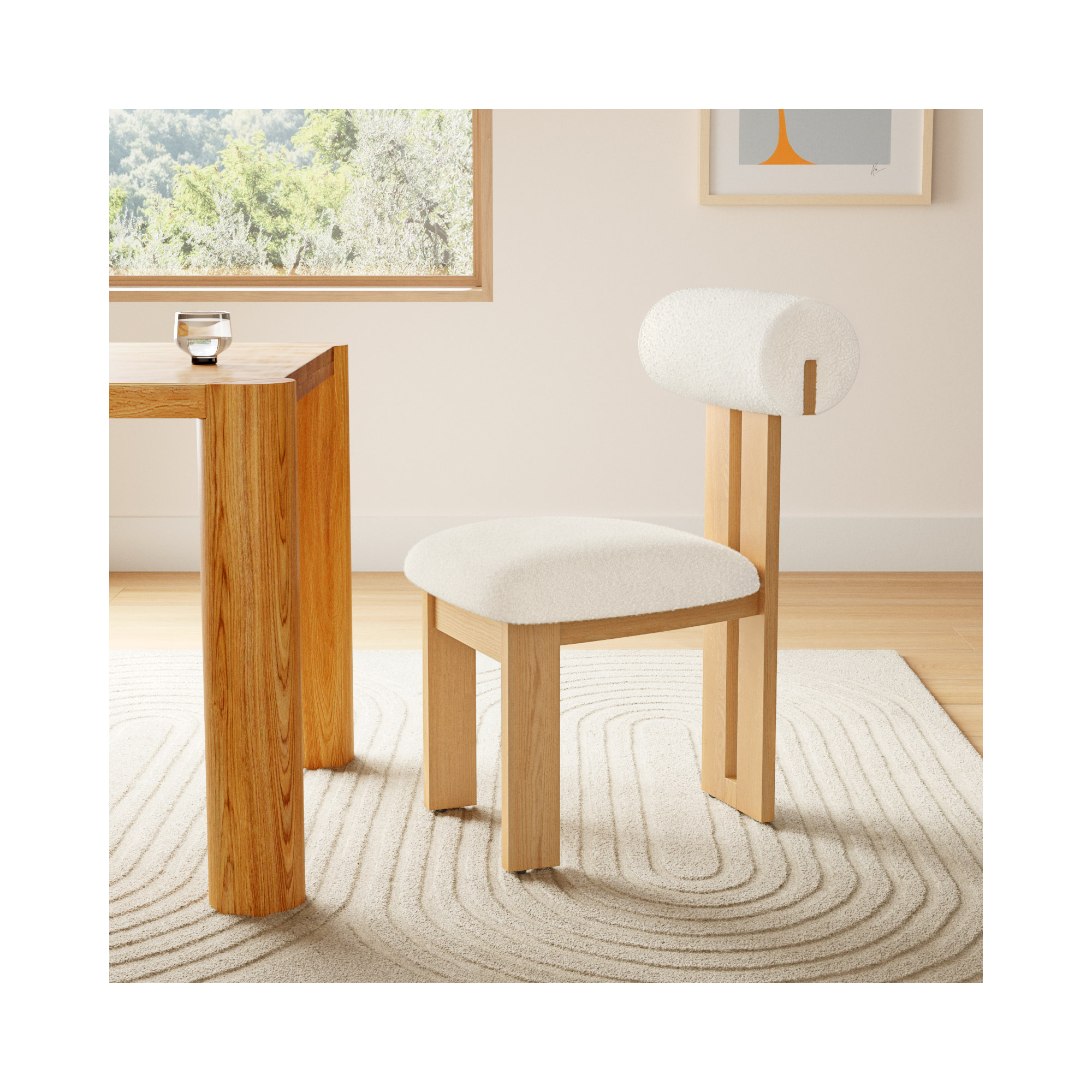 Dellar Boucle Upholstered Back Dining Chair, Ivory