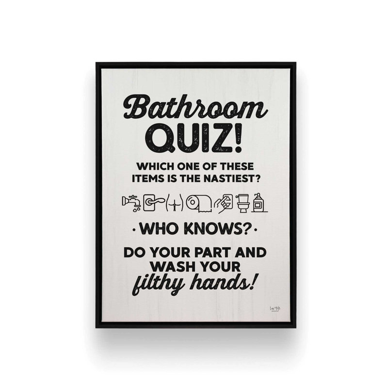 «Bathroom Quiz» par Lux + Me Designs, reproduction d'art, L 30 x H 40, Noir, Toile avec cadre